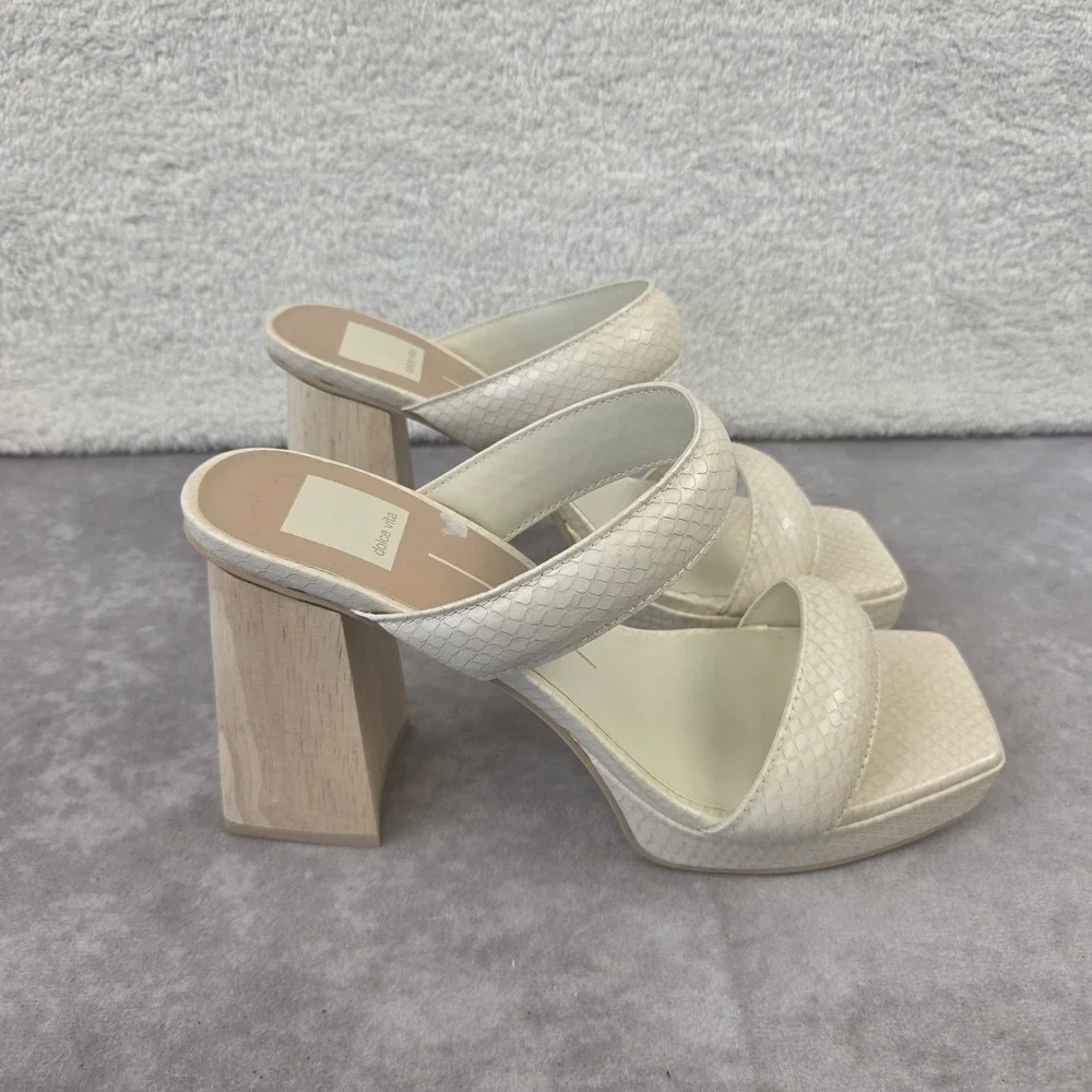 Dolce Vita Atlas Strappy City Sandals Ivory Embossed Snakeskin Block Heel 9.5